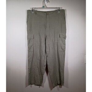 Zara Linen Blend Womens Relaxed Cargo High Rise Wide Green Pants Size Large